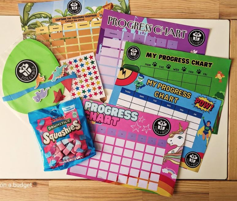 Colourful reward charts for kids with stickers to encourage positive behaviour and learning