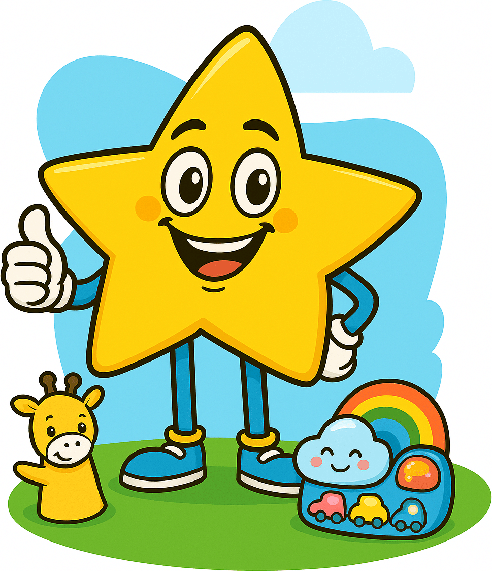 Illustration of Sparky the Jollybox mascot toy with a bright, playful character design